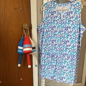 Lulu-B Blue & Teal Abstract Coral Print Dress